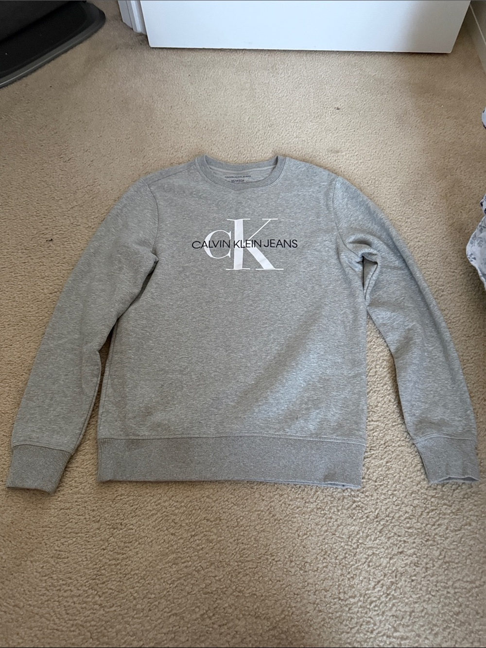 Calvin Klein Jeans Gray Crewneck Sweatshirt with White CK Logo